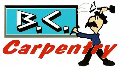 BC Carpentry logo.  Man using hammer and nail.